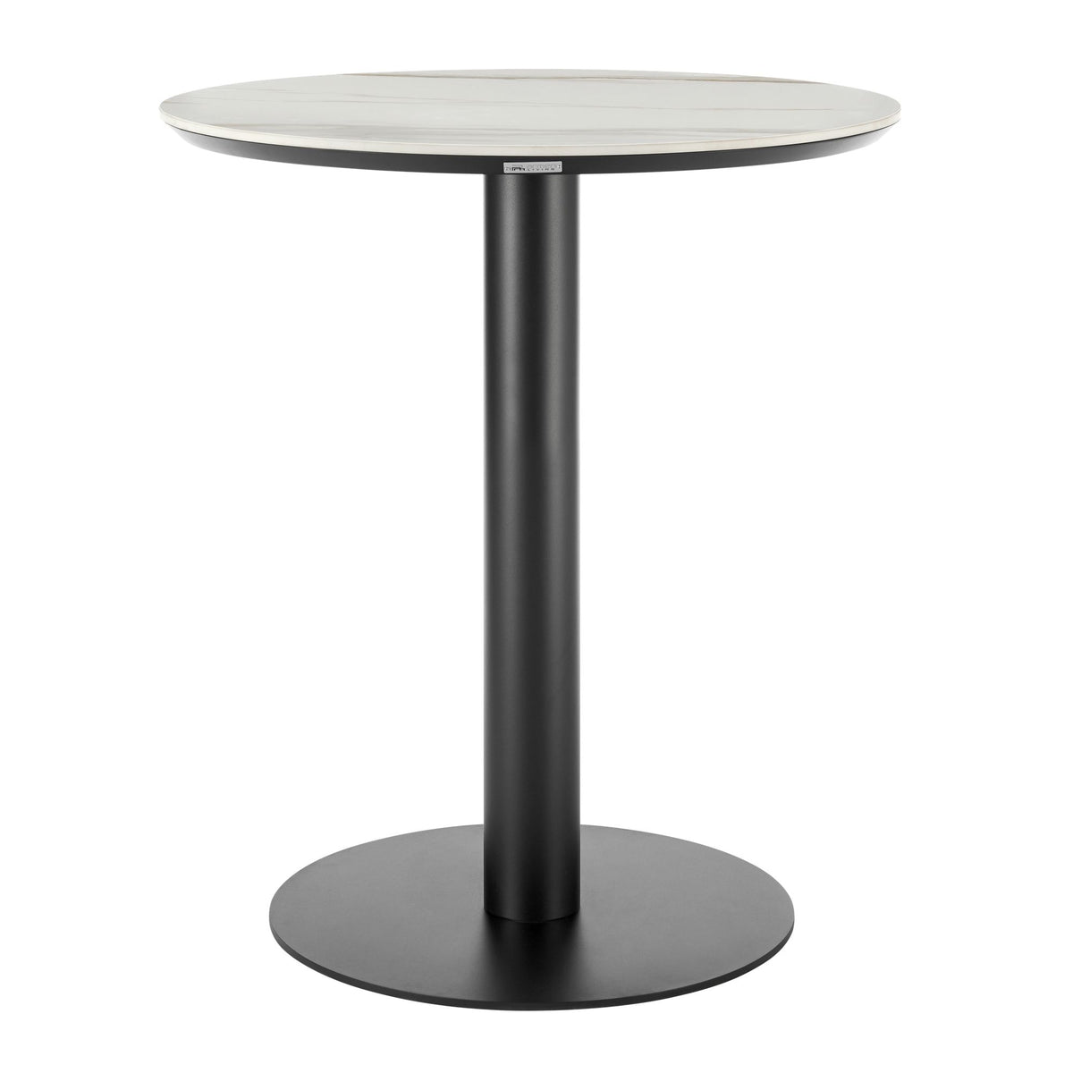 Jazmin - 40" Outdoor Round Sintered Stone Bar Table With Aluminum Pedestal Base - Black / White