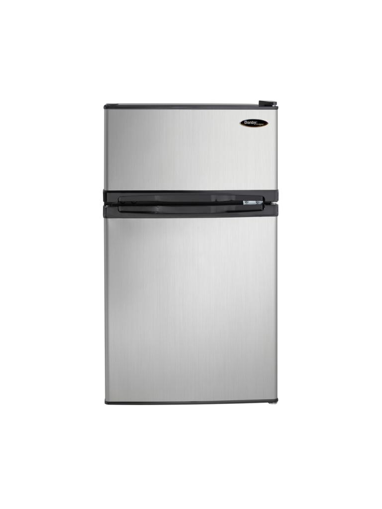 Danby DCR031B1BSLDD 3.1 cu. ft. 2-door compact fridge in stainless steel look, front view