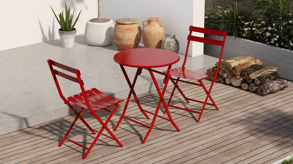 3 Piece Patio Bistro Set Of Foldable Round Table And Chairs