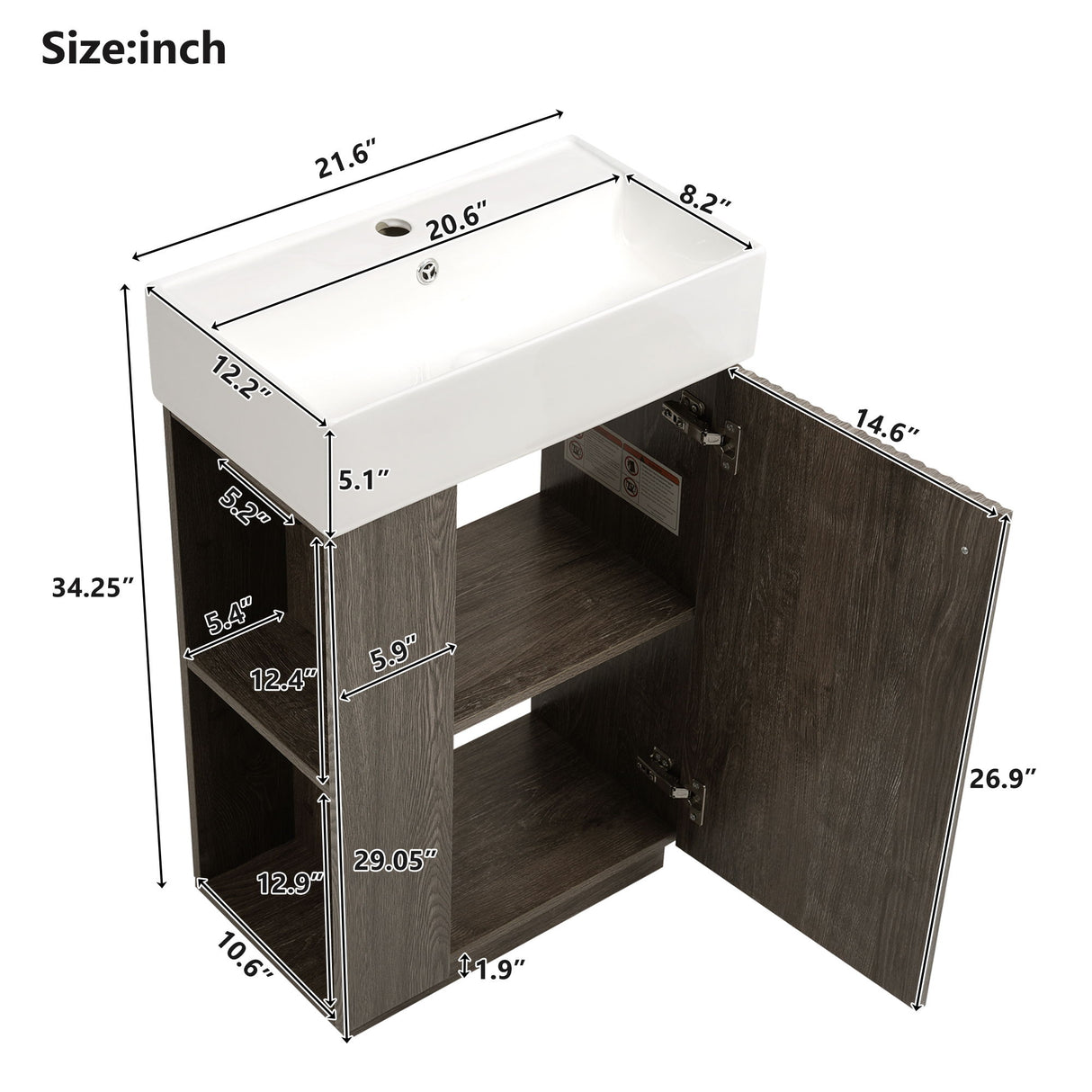 Bathroom Vanity With Sink, Freestanding Wood Grain Cabinet With Storage