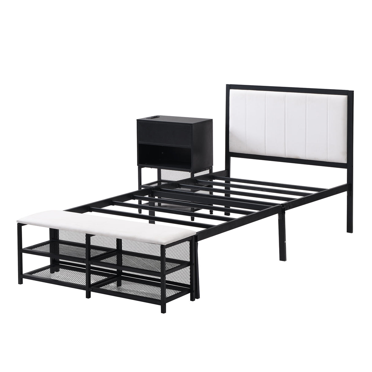 Platform Bed With 2 Tier Storage Shelves, Storage Cabinet