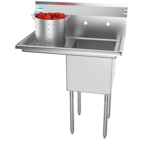 33 in. One Compartment Stainless Steel Commercial Sink with Drainboard, Bowl Size 15"x 15"x 12" SA151512-15L3.