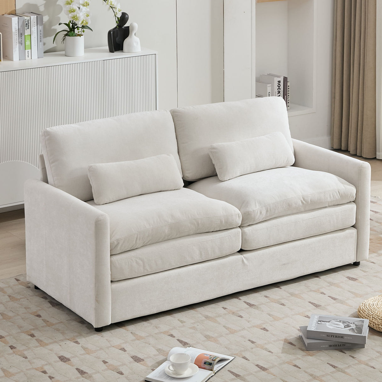 Cozy Upholstered Plush Cushion Loveseat Sofa For Living Room