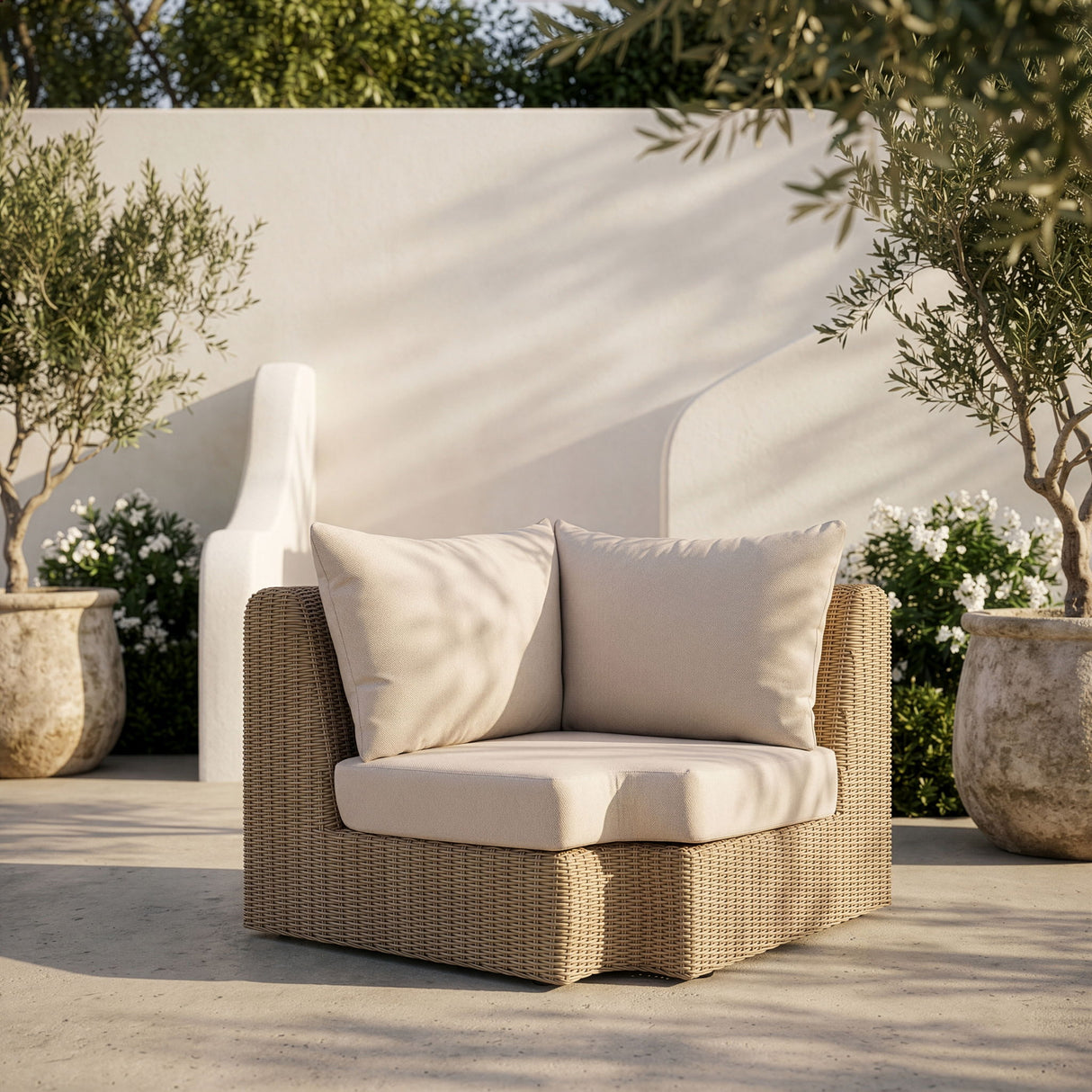 Seacrest - Olefin Water Resistant Fabric And Wicker Outdoor Patio Corner Chair