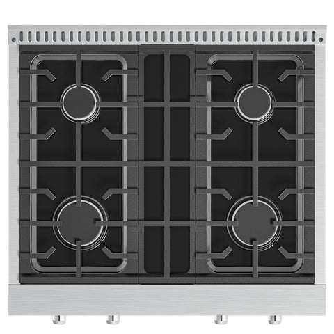 30 in Gas Range-Top with 4 Sealed Italian Burners and Stainless-Steel Stovetop Knobs.