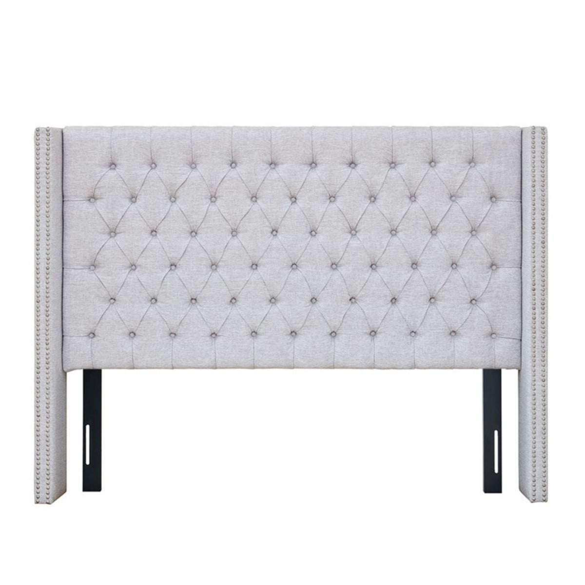Queen Size Upholstery Headboard With Tufted Buttons And Nailhead Trim - Gray