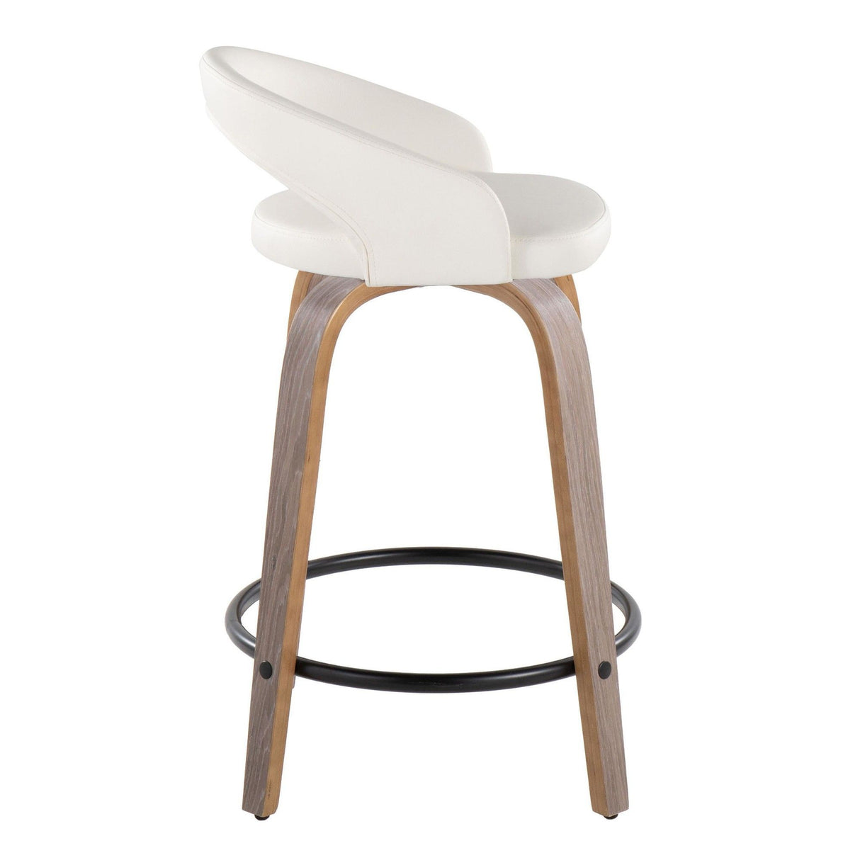Grotto - Upholstered Fixed-Height Counter Stool (Set of 2) - Light Gray Wood, White Faux Leather, Black Metal