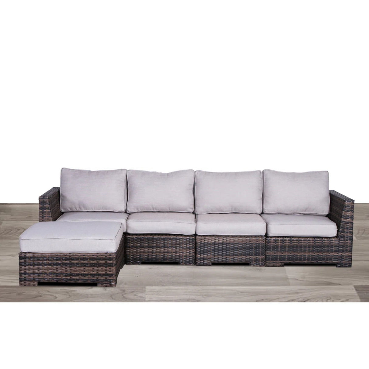 Wide Hand Patio Sectional With Cushions - Brown