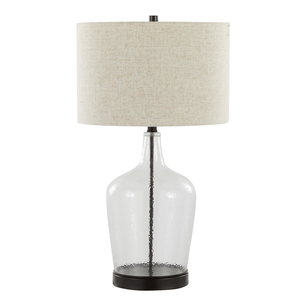 Botella - 28" Glass Table Lamp (Set of 2) - Clear Dimpled Glass And Oil Bronze Metal With Natural Linen Shade And Built-In USB Port from Grandview Gallery