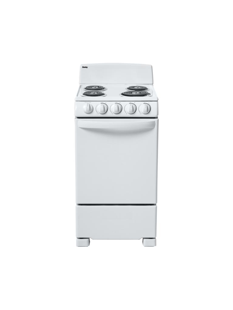 Danby DER203W 20-inch electric range in white, front view