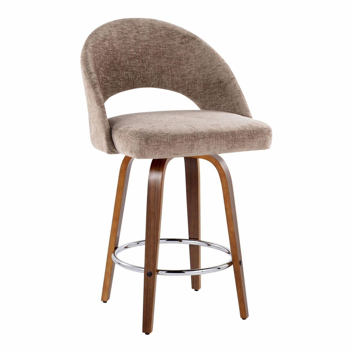 Renee - Upholstered Fixed-Height Barstool (Set of 2) - Walnut Wood, Chrome Metal