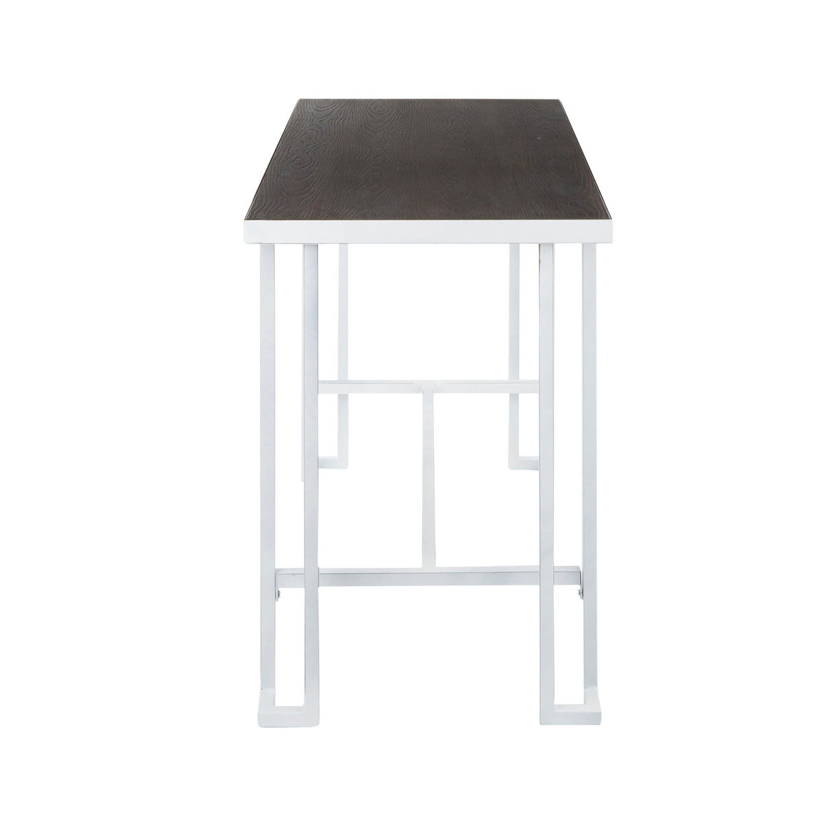 Roman - Industrial Counter Table - Vintage White Metal And Espresso Wood-Pressed Grain Bamboo