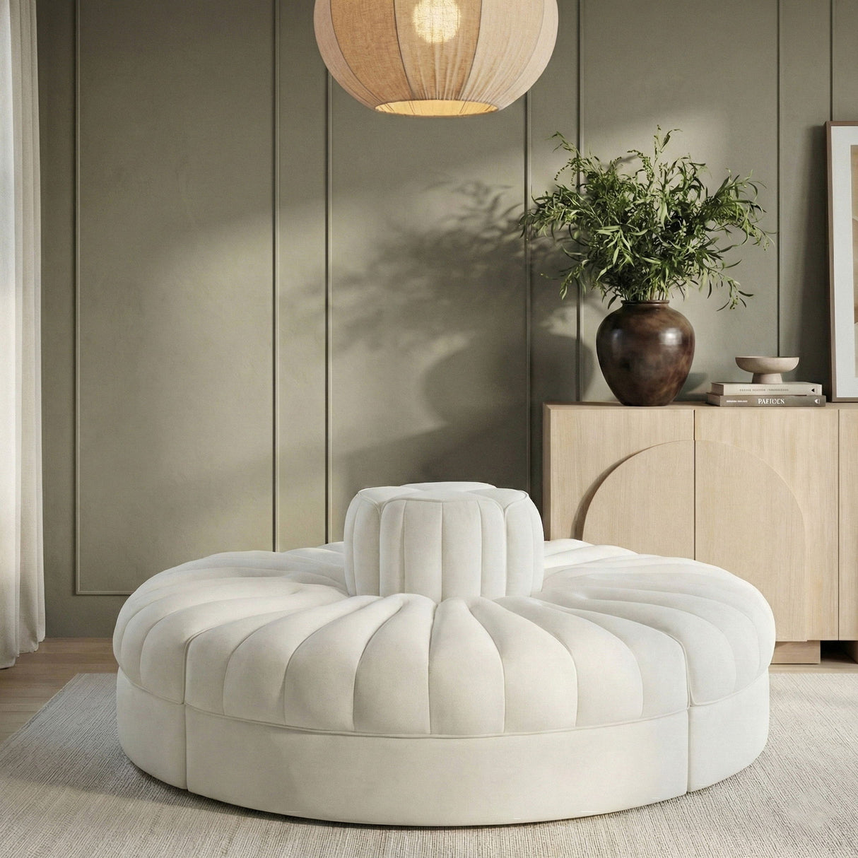 Rummi - Round Velvet Performance Fabric Upholstered 4 Piece Modular Sofa