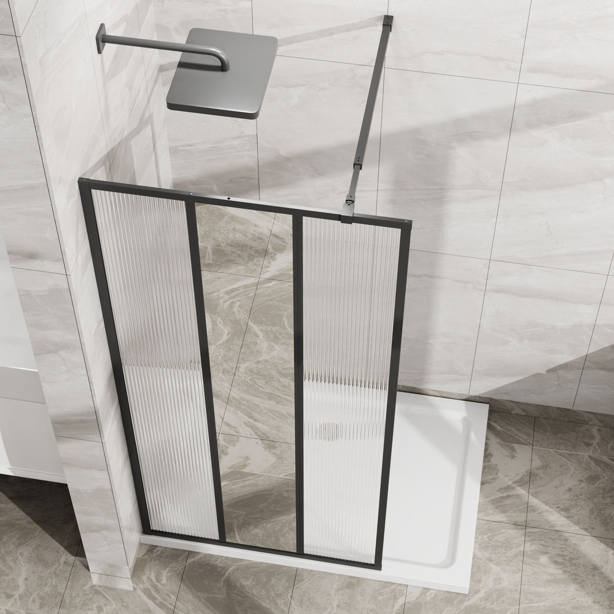 Shower Door With Center Mirror And Fluted Panels