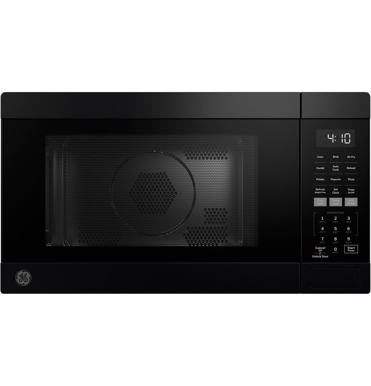 GE GCST10A1WBB 1.0 cu ft countertop convection microwave oven with air fry in Black - front view