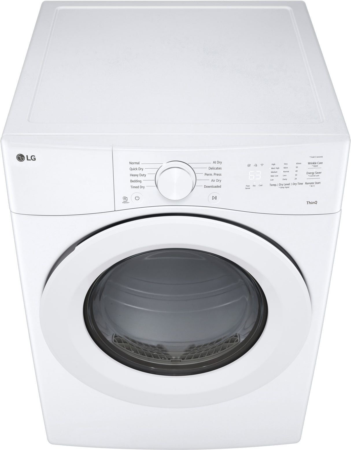 LG DLE3420W electric dryer front top view