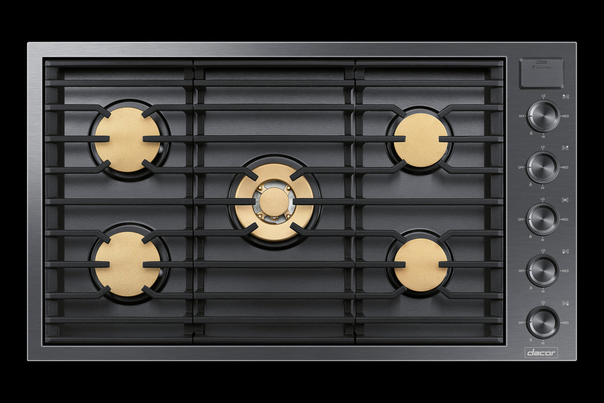 Dacor DTG36M955FM front view burners off