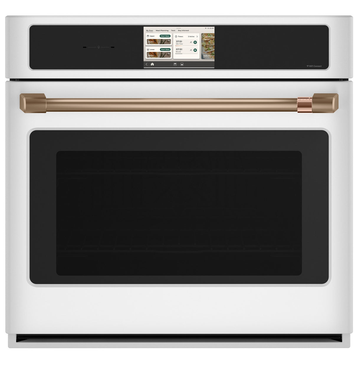 Café CTS90DP4ZW2 30 inch smart single wall oven in matte white, front view