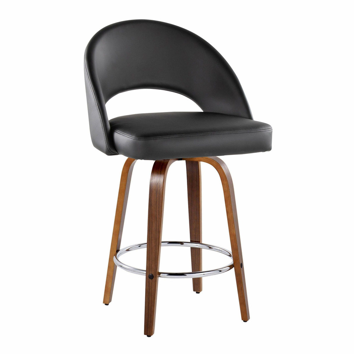 Renee - Upholstered Fixed-Height Barstool (Set of 2) - Walnut Wood, Chrome Metal