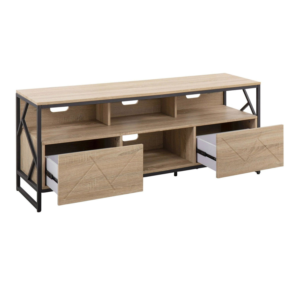 Folia - TV Stand - Natural Wood And Black Steel