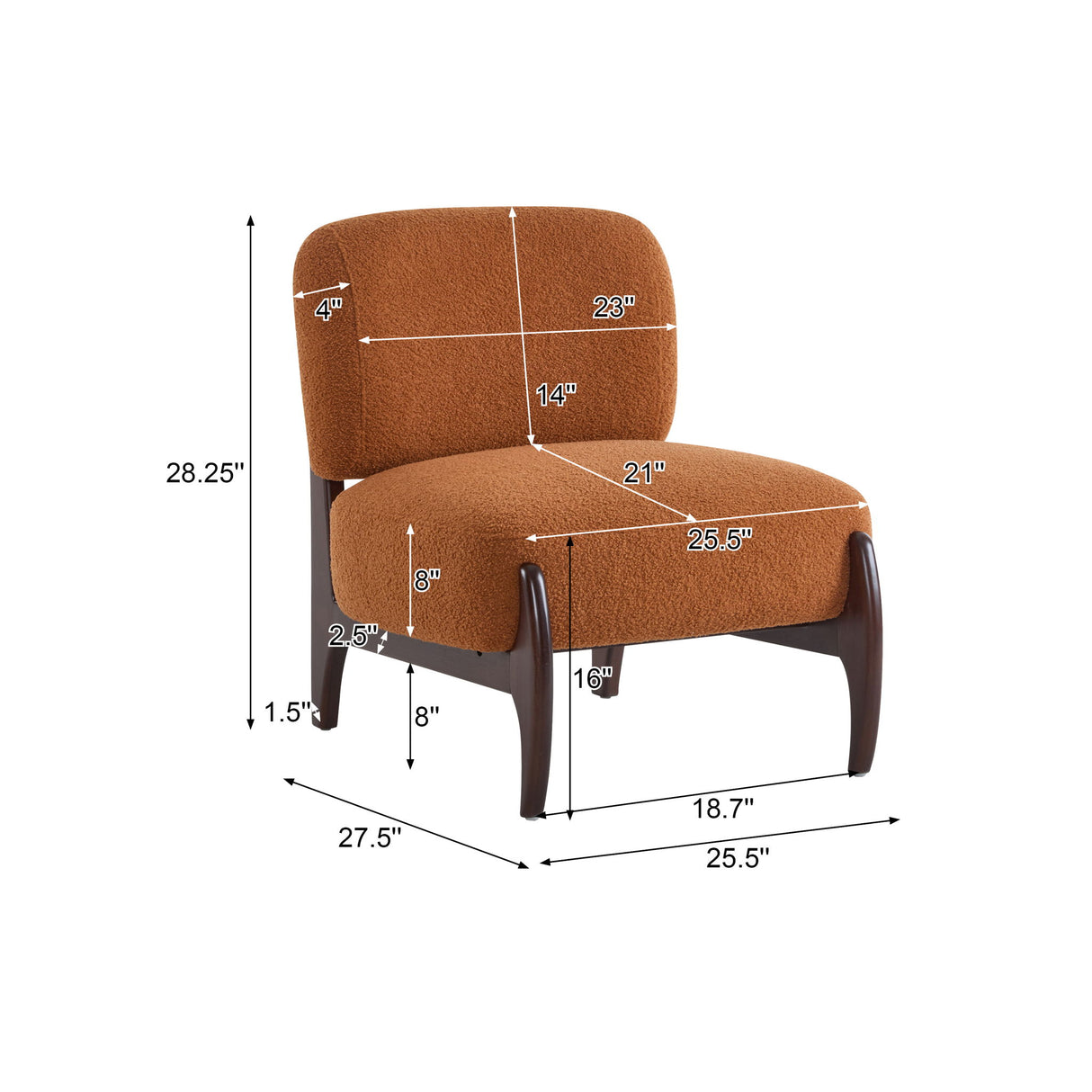 Modern Boucle Lounge Chair With Solid Wood Fram