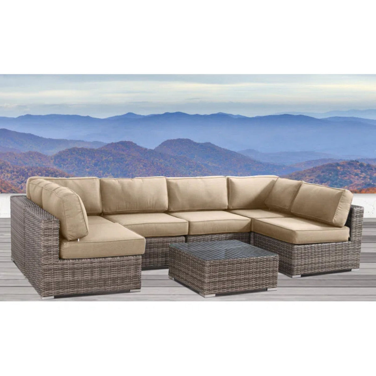 All Weather 6 Person Seating Set With Premium Cushions - Beige