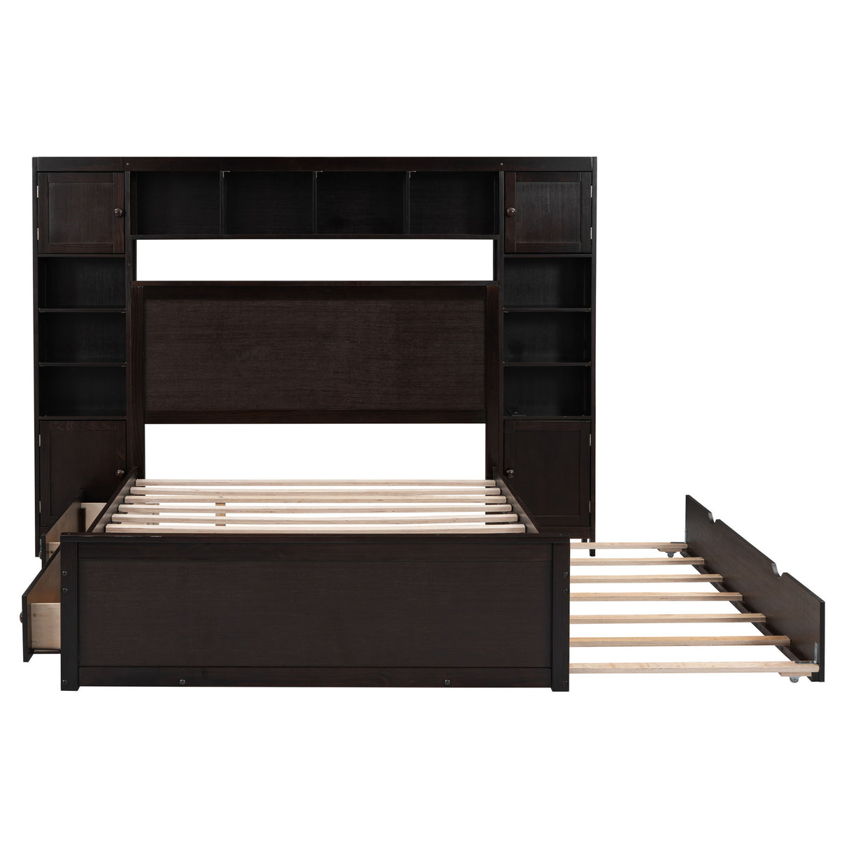 Bed With All In One Cabinet, Shelf And Sockets, Trundle