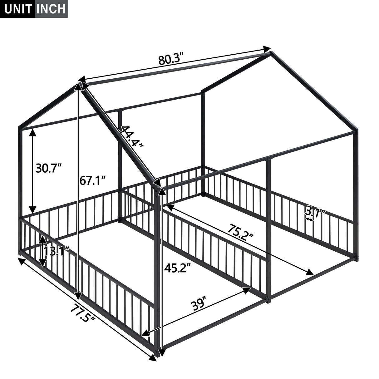 House Platform Beds, 2 Shared Beds, Metal Frame With Guardrails