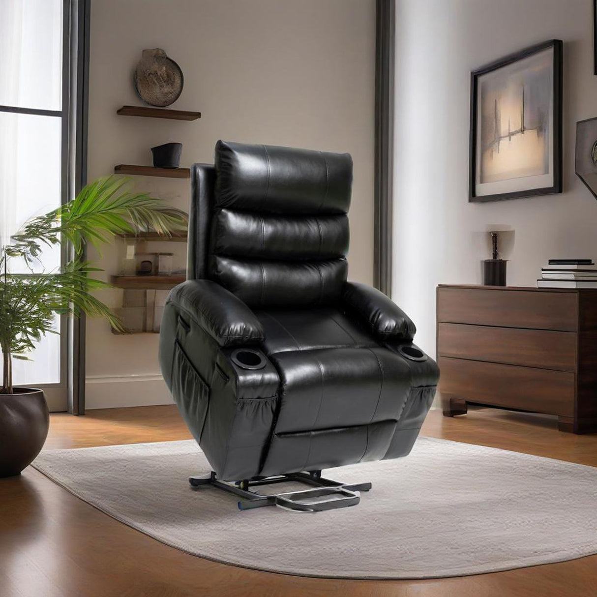 Large Size Electric Power Lift Recliner Chair Sofa With 8 Point Vibration Massage And Lumbar Heat