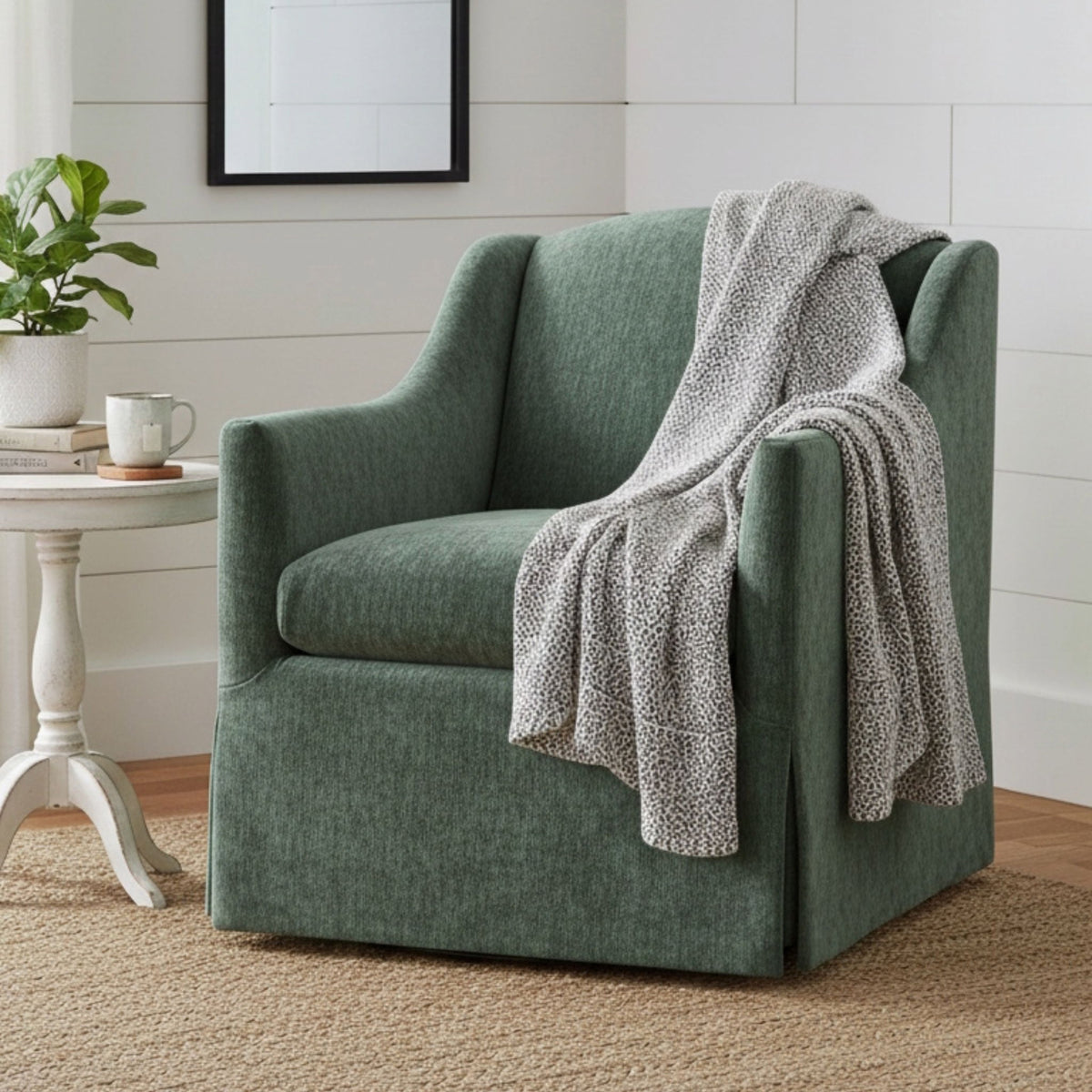 Luisa - Skirted Swivel Accent Chair - Green