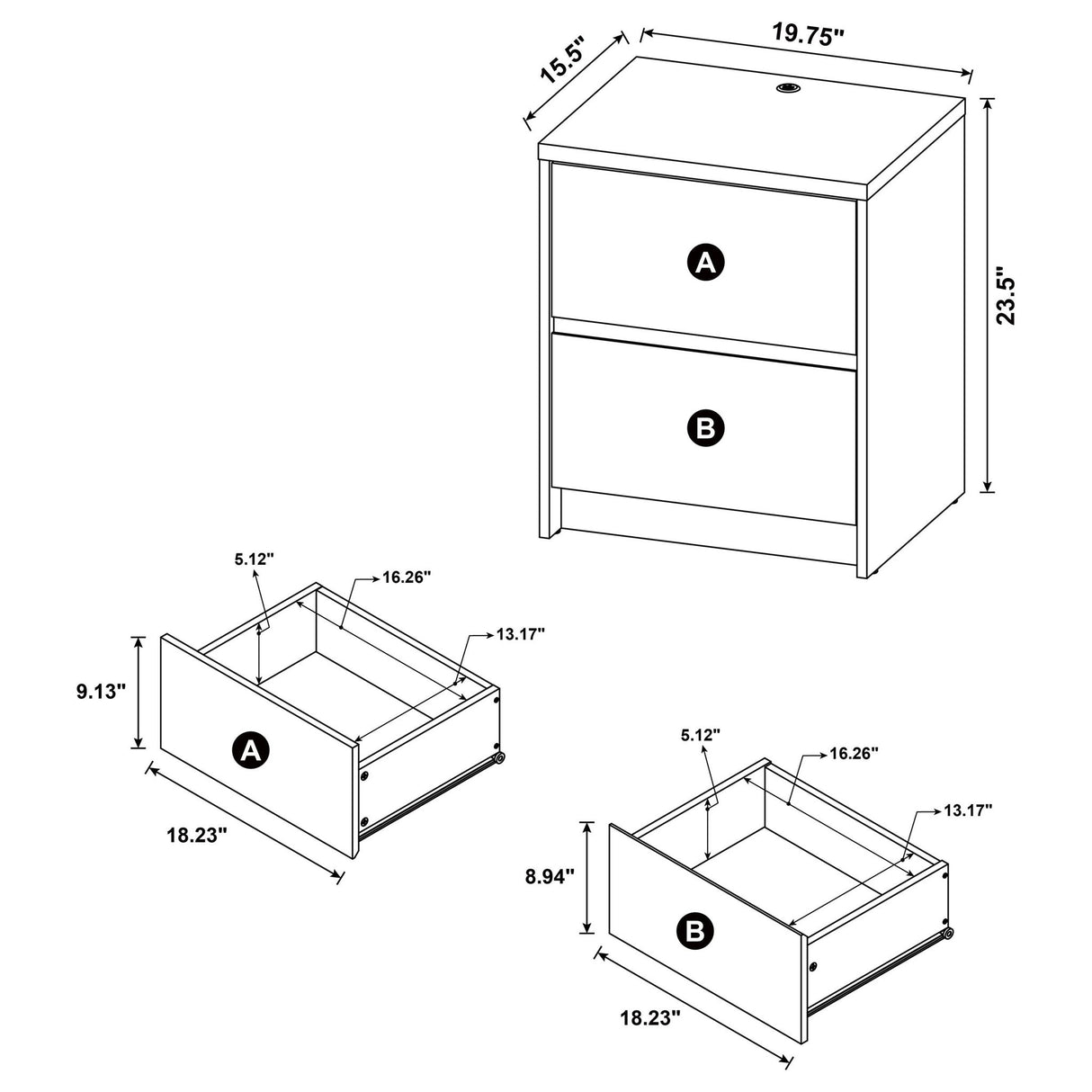 Transitional Nightstand With Dual USB Charging And Motion Sensor Light