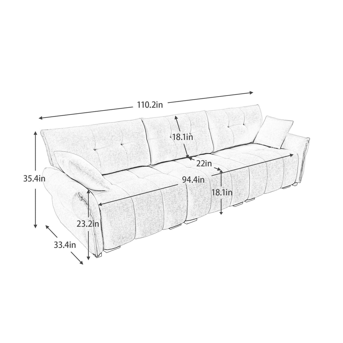 Elegant 3 Seater Sofa Set & Pillows Frame, High Rebound Cushions - Textured Green