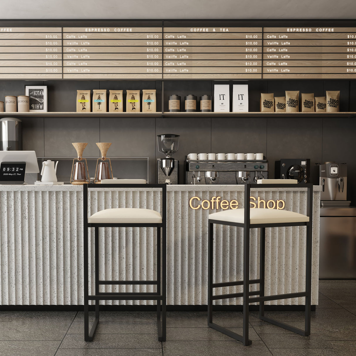 Elegant Bar Stool Set With Backrest And Footrest, Counter Height (Set of 2)