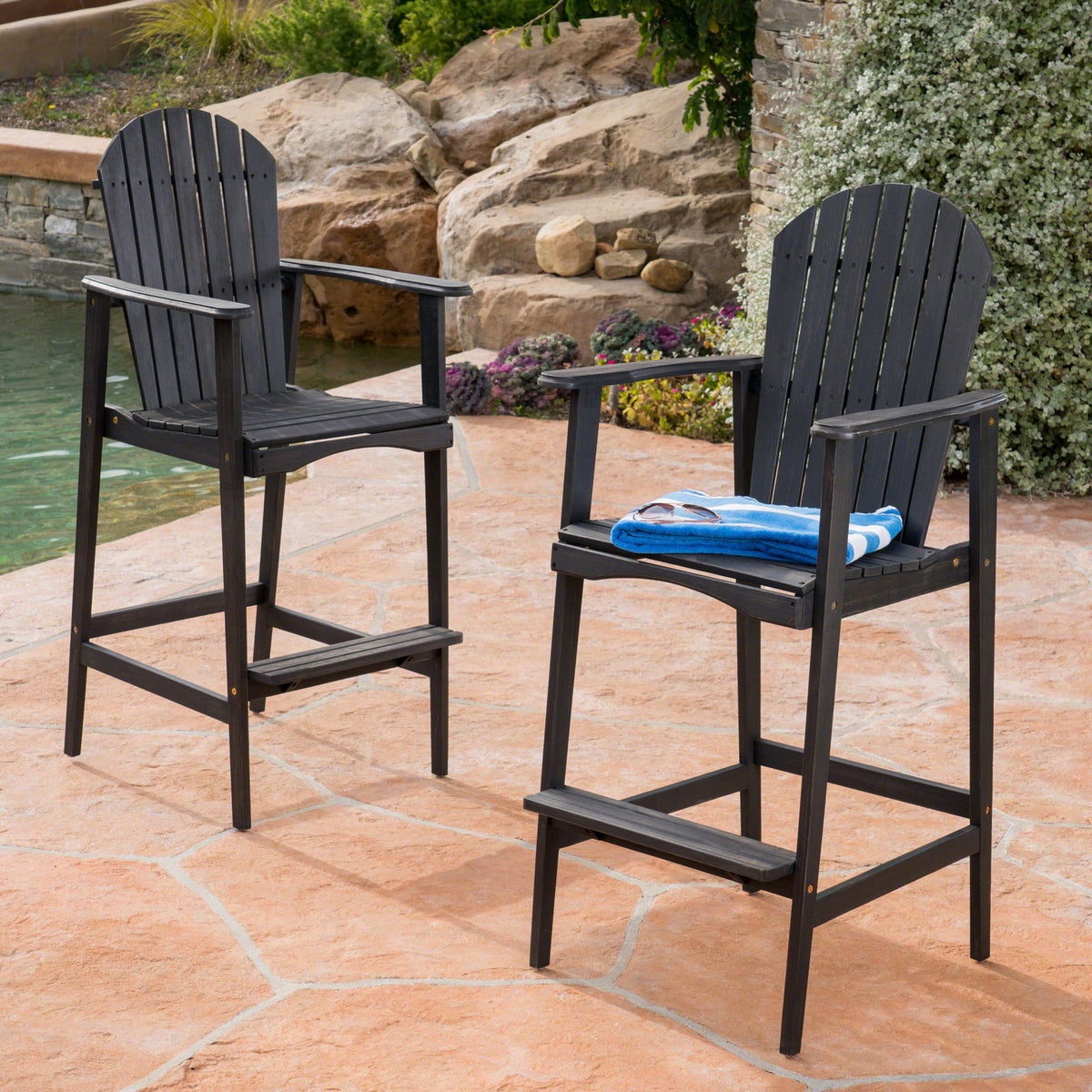 Outdoor Acacia Wood Adirondack Barstools (Set of 2)