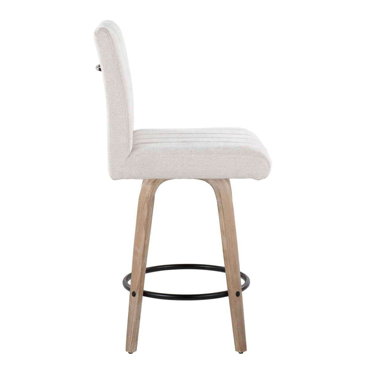 Hannah - 26" Fixed-Height Counter Stool With Swivel And Round Black Metal Footrest (Set of 2) - Whitewashed Wood