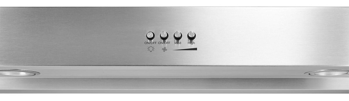 Whirlpool WVU37UC6FS range hood full-width grease filter detail