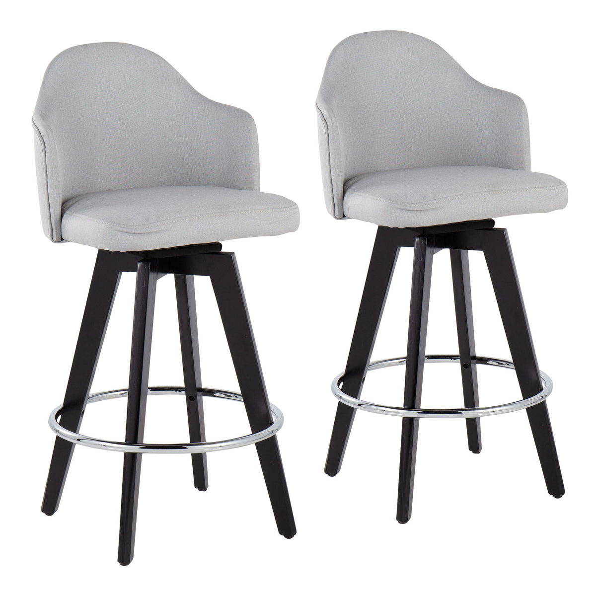Ahoy - Contemporary Fixed Height Counter Stool Round Chrome Footrest (Set of 2) - Gray