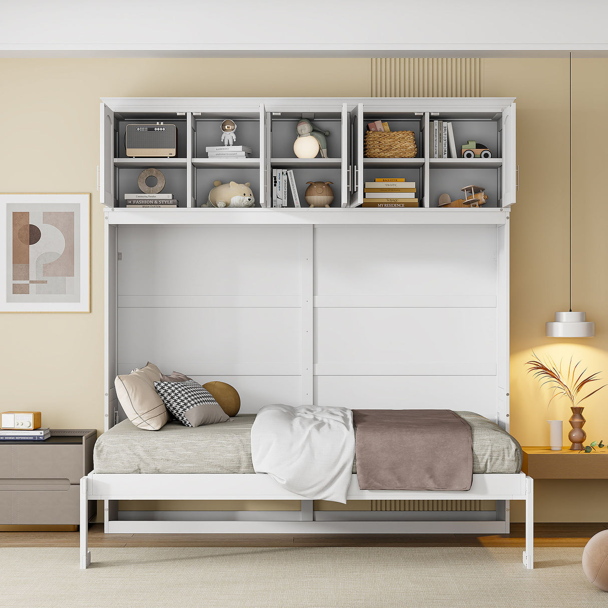 Murphy Modern Bed With Top Cabinets For Space Saving And Comfort