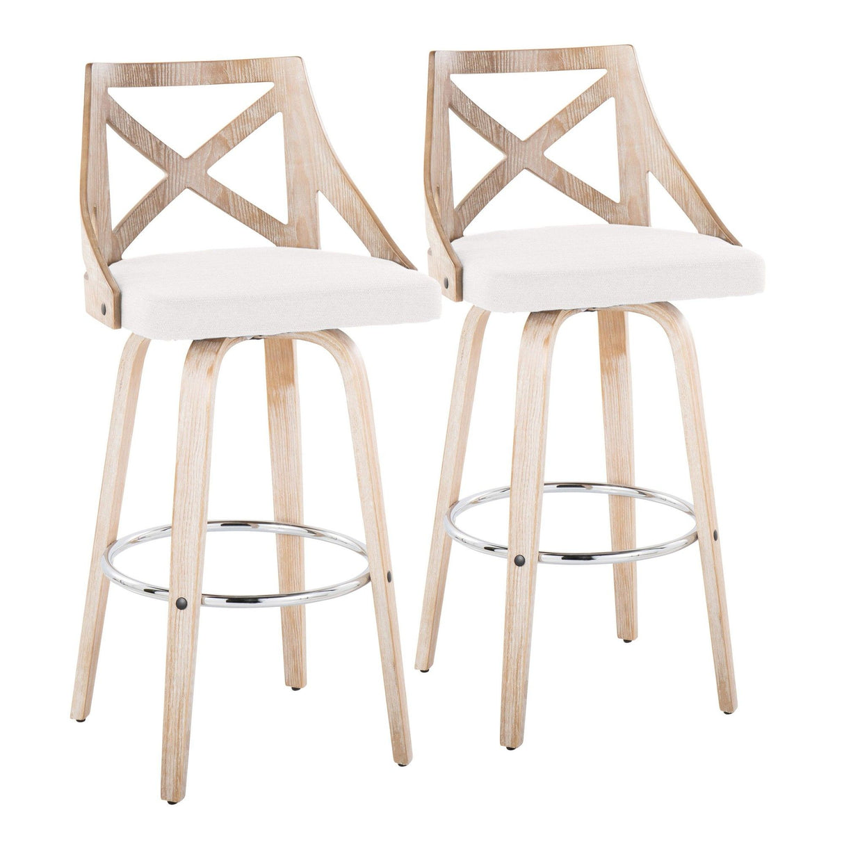 Charlotte - 30" Fixed-Height Barstool (Set of 2) - White Washed Frame