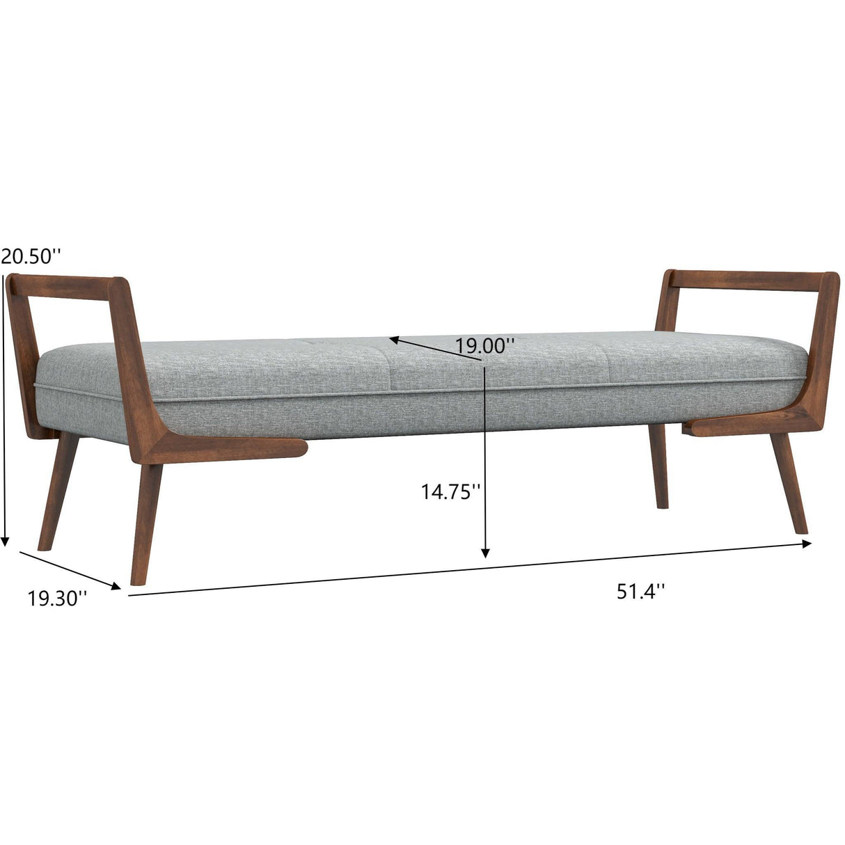Cora - Mid-Century Modern Gray Bench - Gray