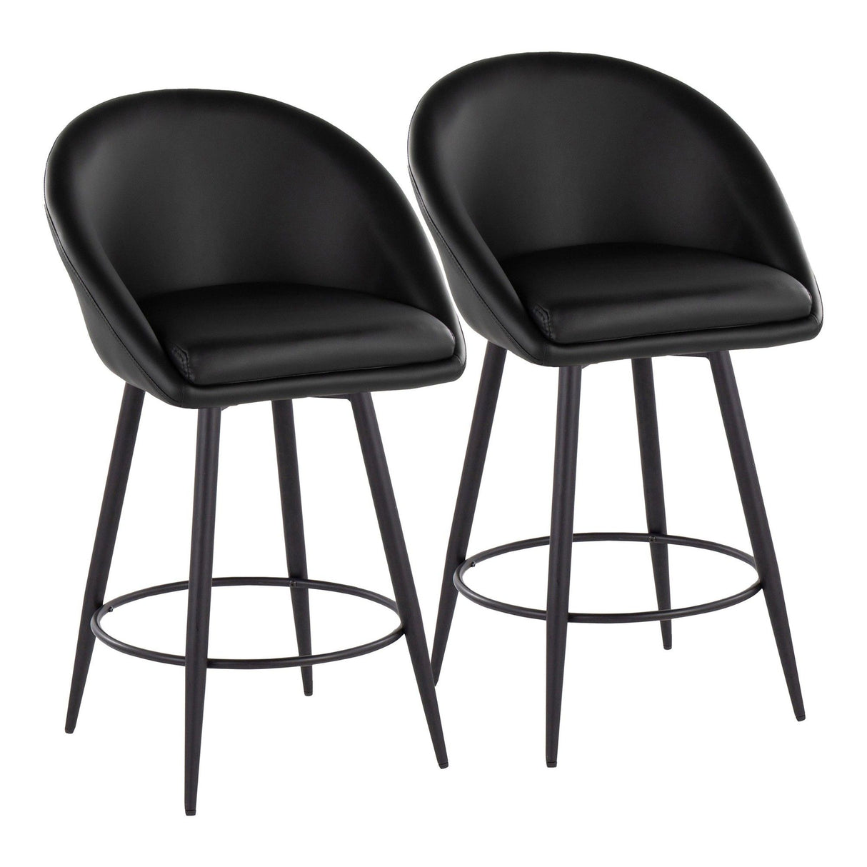 Matisse - 26" Highback Fixed-Height Counter Stool With Swivel And Round Black Metal Footrest (Set of 2) - Black Metal