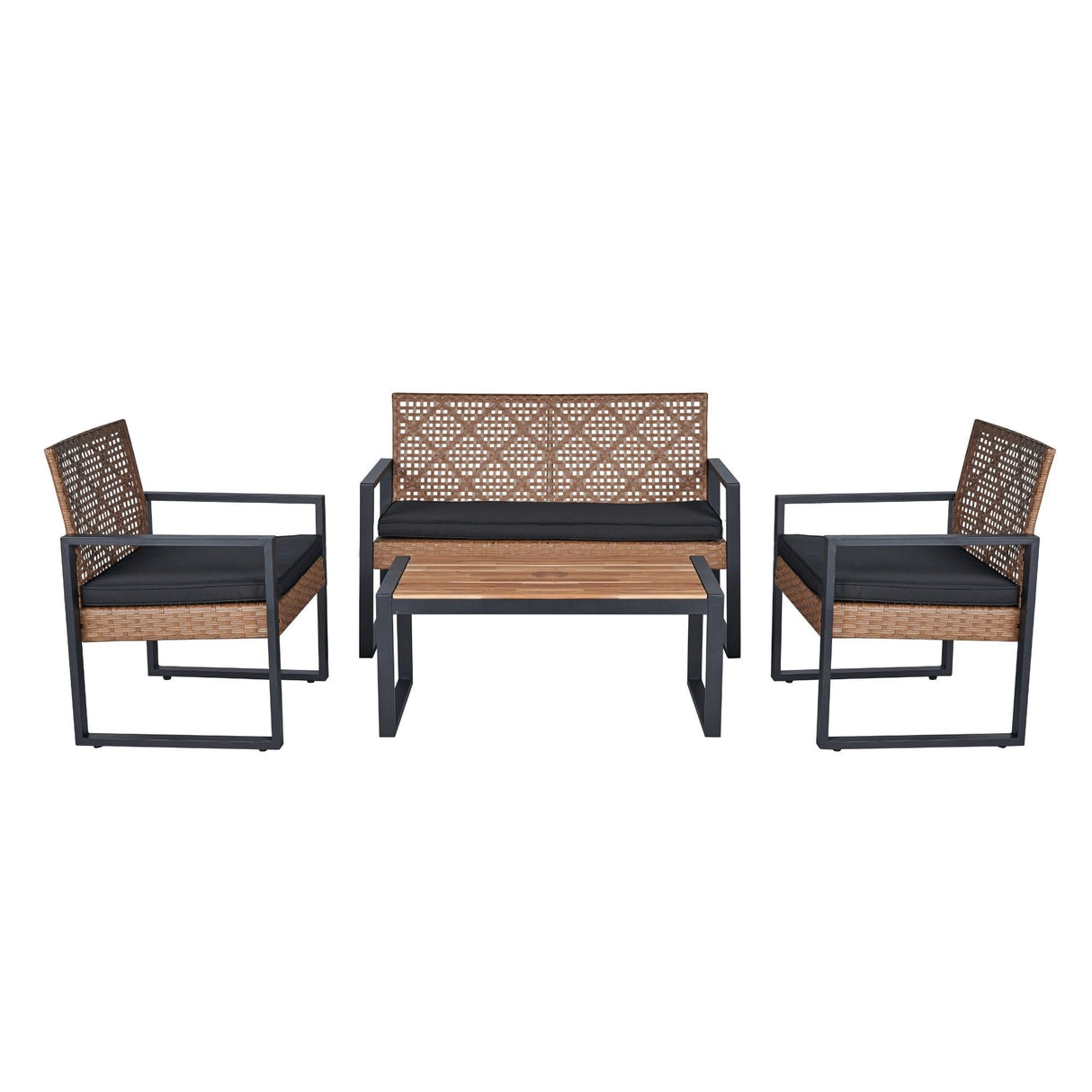 4 Piece Patio Furniture Set With Acacia Wood Table Top And Cushions
