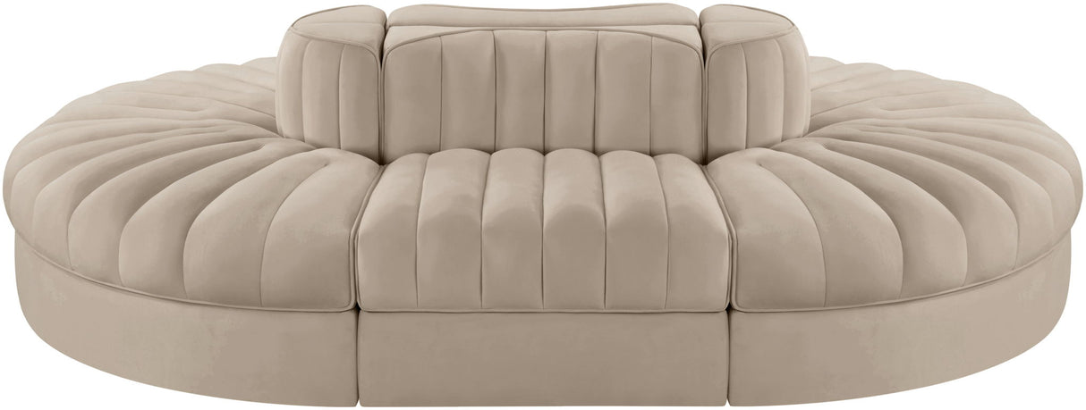 Rummi - Oval Velvet Performance Fabric Upholstered 6 Piece Modular Sectional