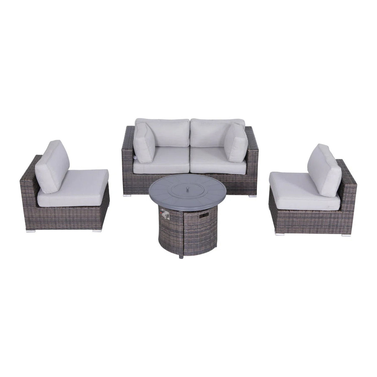 Wicker Outdoor Lounge Set With Cushions And Fire Pit