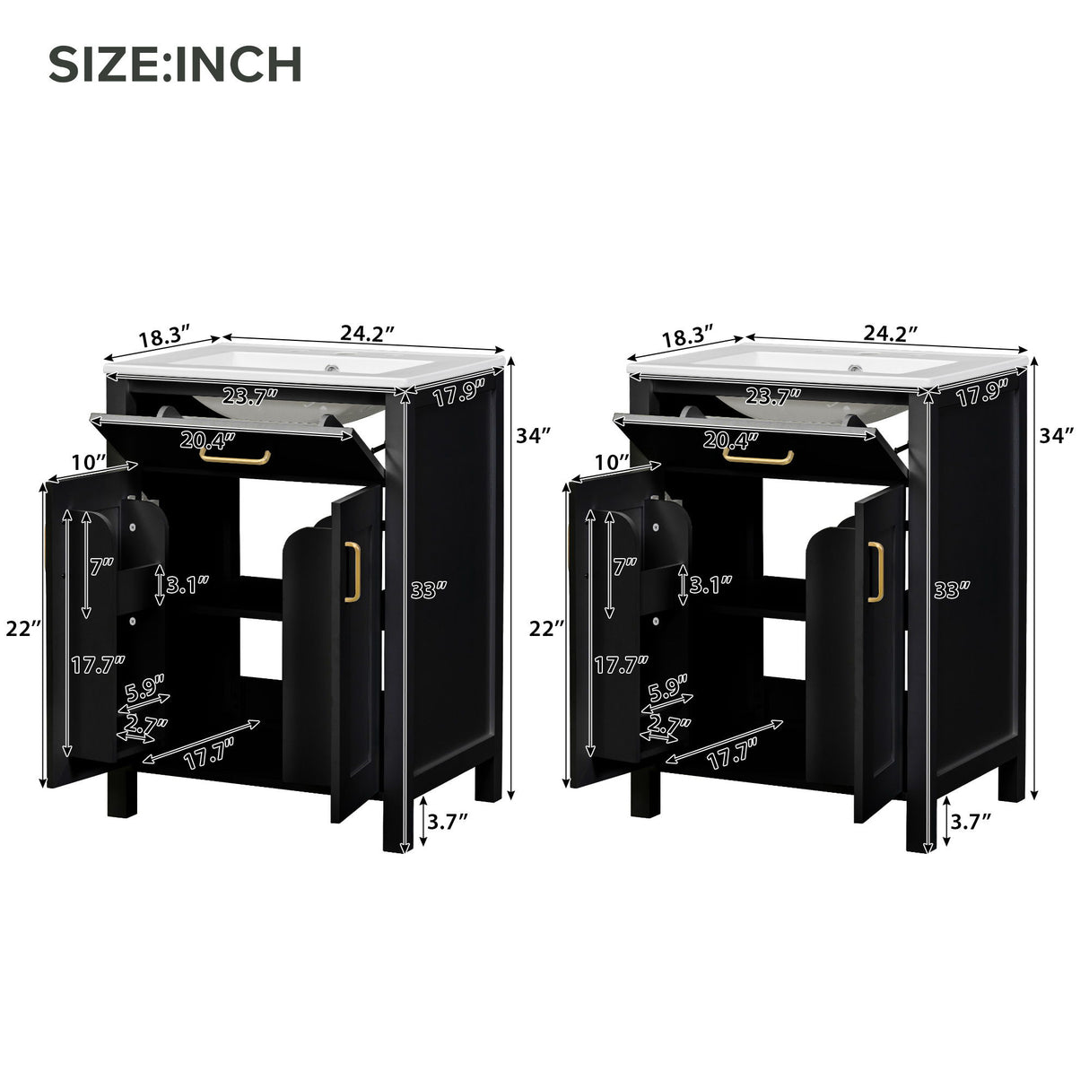 Modern Bathroom Vanity With Ceramic Sink, Soft-Close Doors, Flip Drawer, U-Shaped Shelves, Elegant Storage Solution