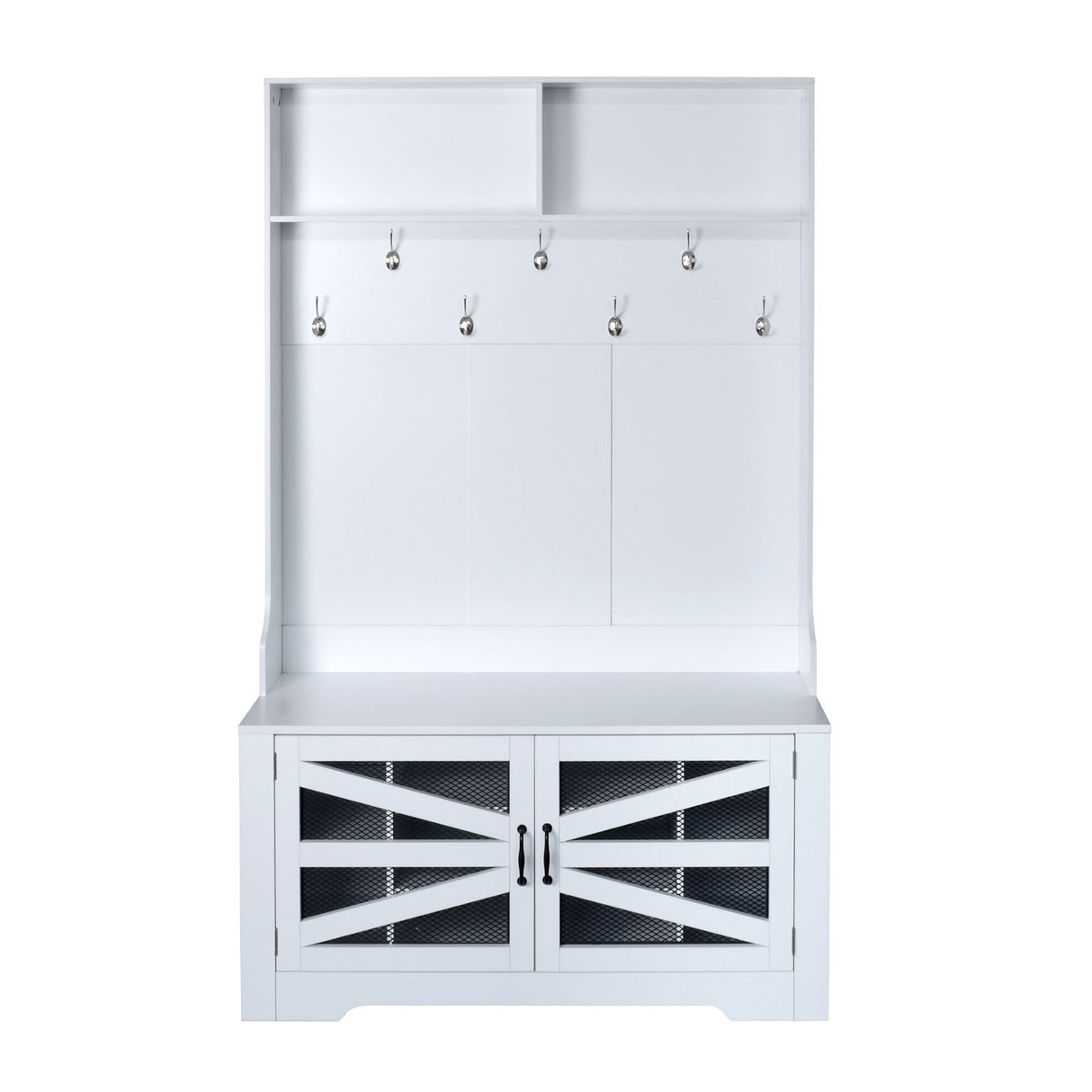 Entryway Bench With Coat Rack, 3 In 1 Design And Adjustable Shelves