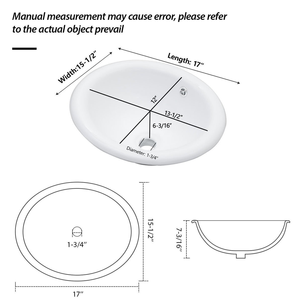 Semi Recessed Bathroom Sink With Countertop Vessel Design, 17" X 15.5" - White