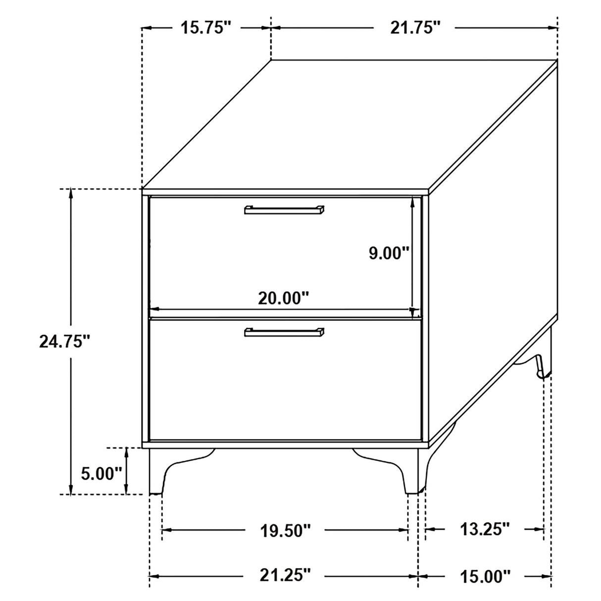2 Drawer Rectangular Nightstand - Black