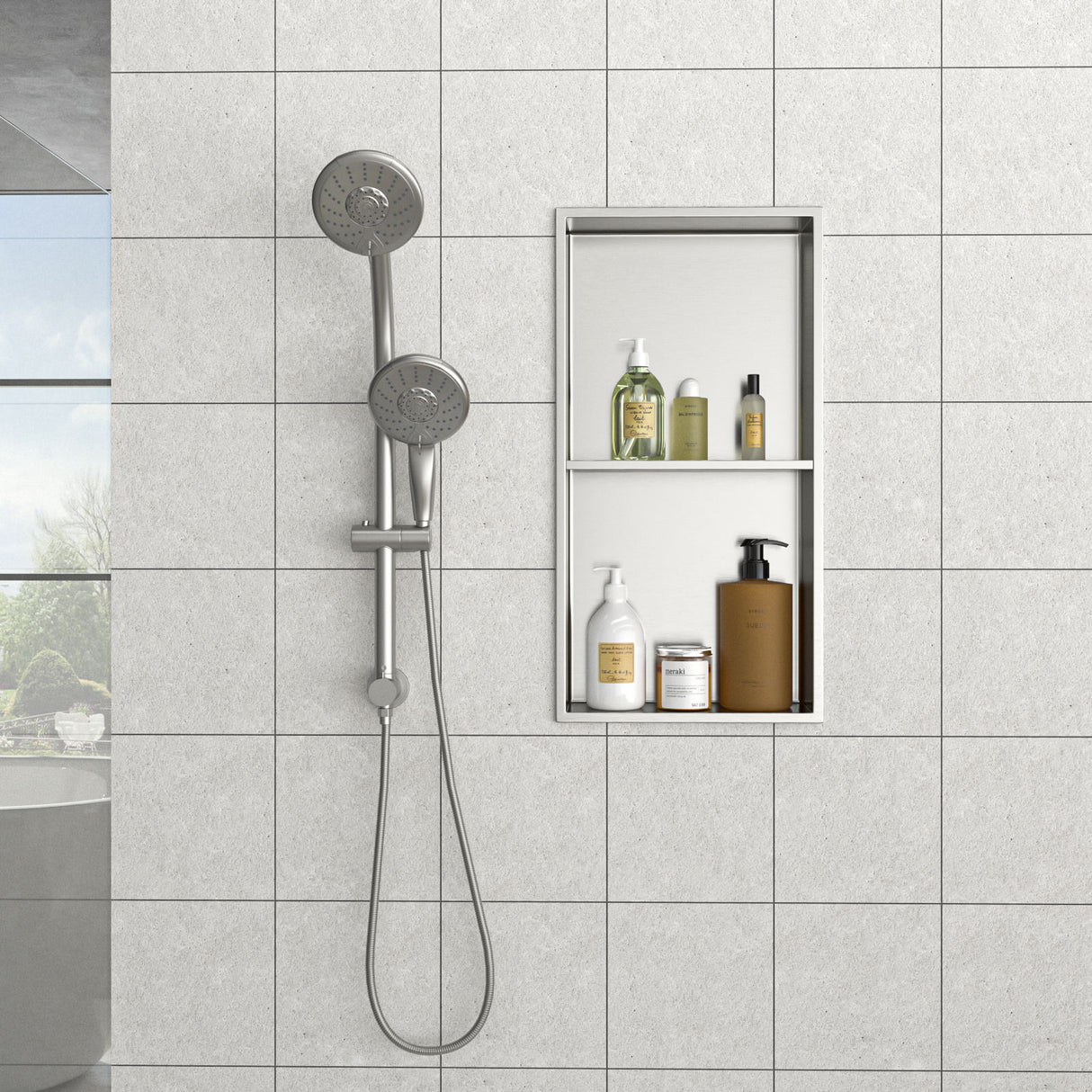 Modern Stainless Steel Shower Niche Double Shelf For Bathroom