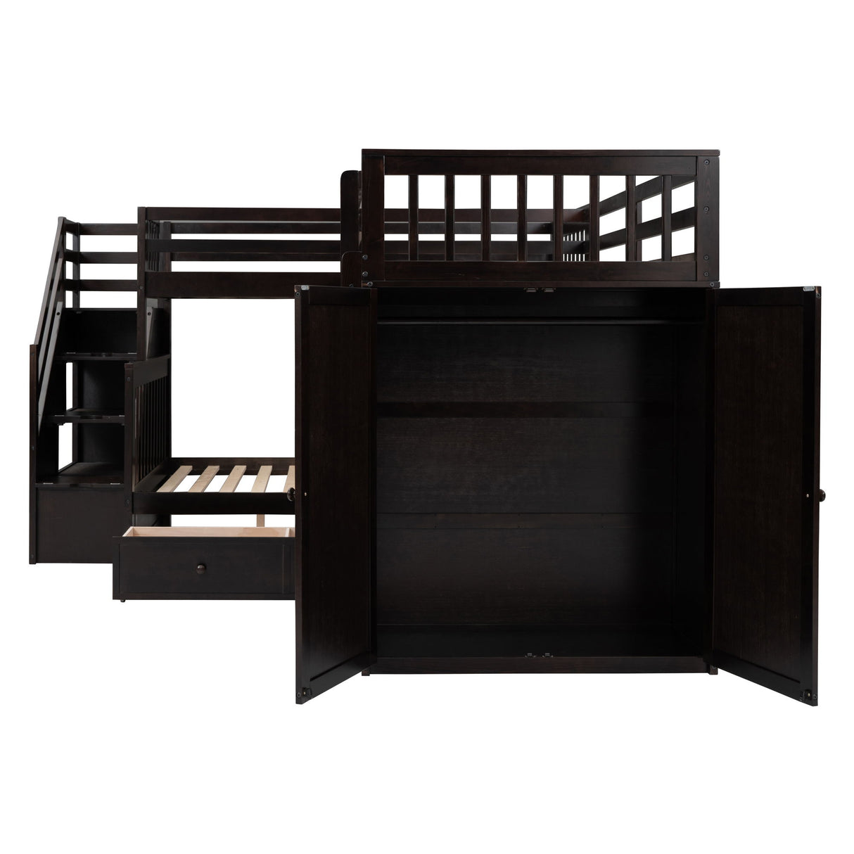 L Shaped Bunk Bed With 3 Drawers, Portable Desk And Wardrobe